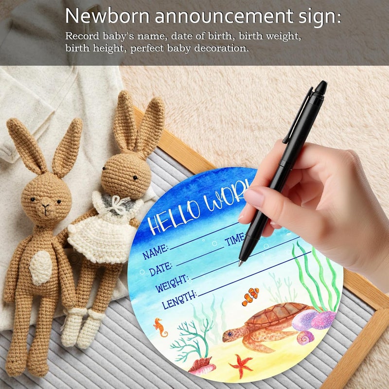 CLHHM Baby Announcement Sign, ​5.9 Inch Sea Turtle Theme Wooden Hello World Newborn Signs, Ocean Newbaby Gifts, Nursery Wall Décor, Baby Name Sign for Boys Girls - Image 5